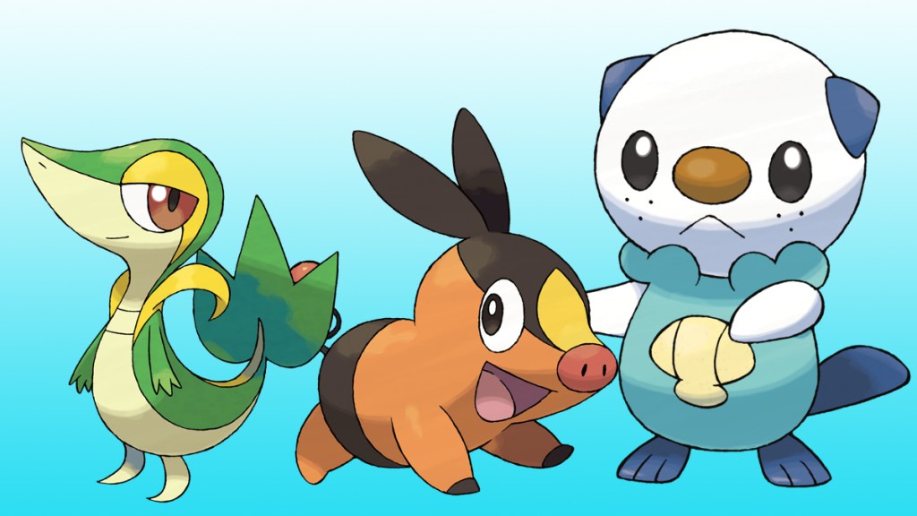 Snivy, Tepig, and Oshawott 