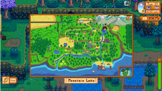 Map showing the location for Sturgeon fishing in Stardew Valley