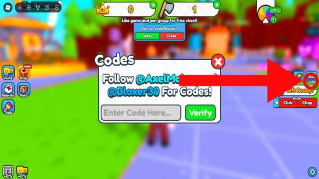 How to redeem codes for Tree Chop Simulator.