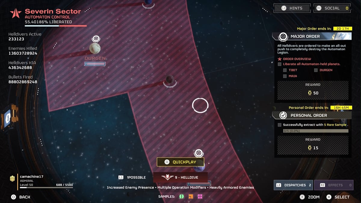 Helldivers 2 Major Orders and war progress sector under control