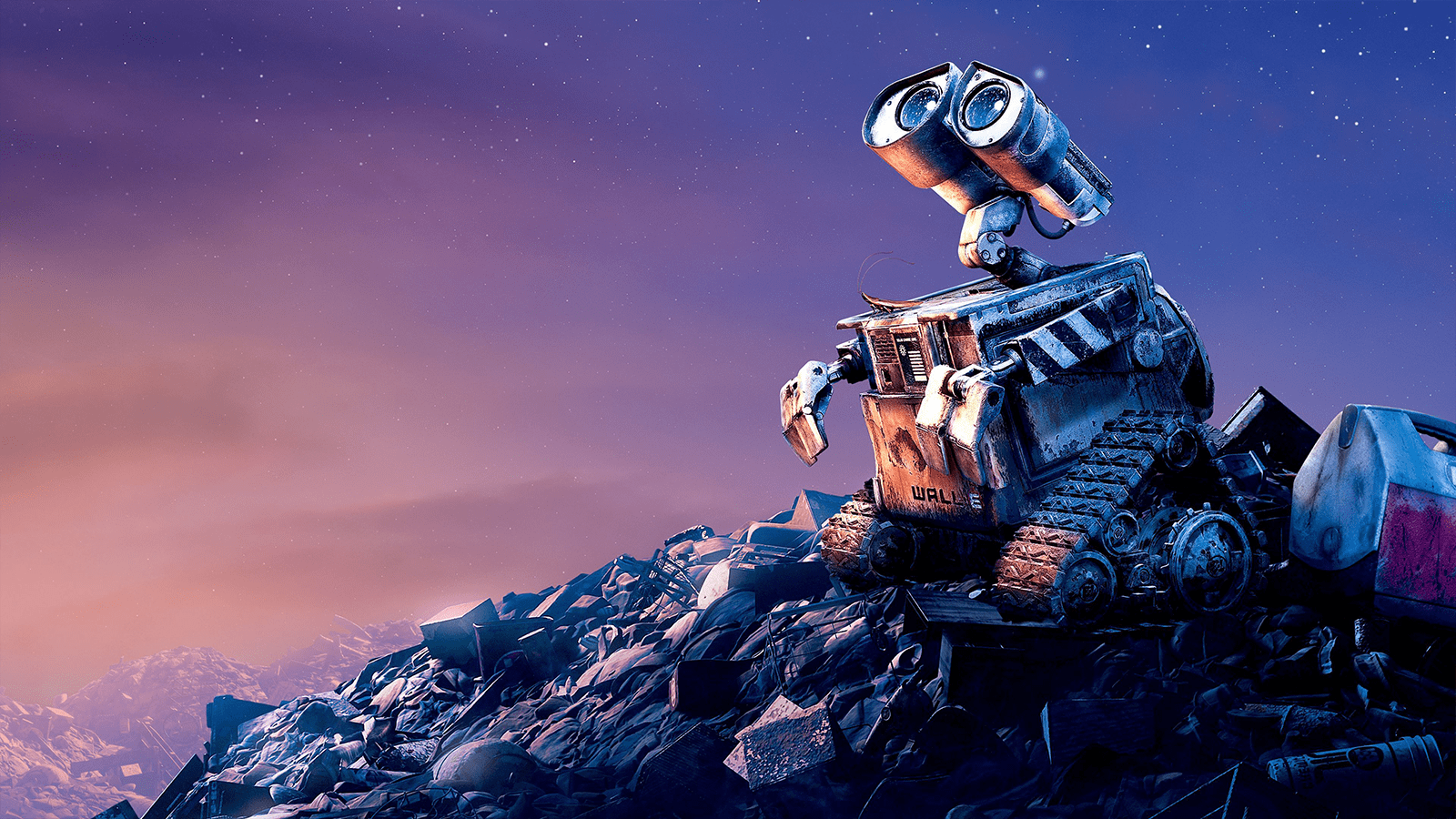 Wall-E atop a pile of scrap.