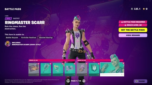 The first page of Fortnite's Season 3 Battle Pass, including the Slap Peabody skin.