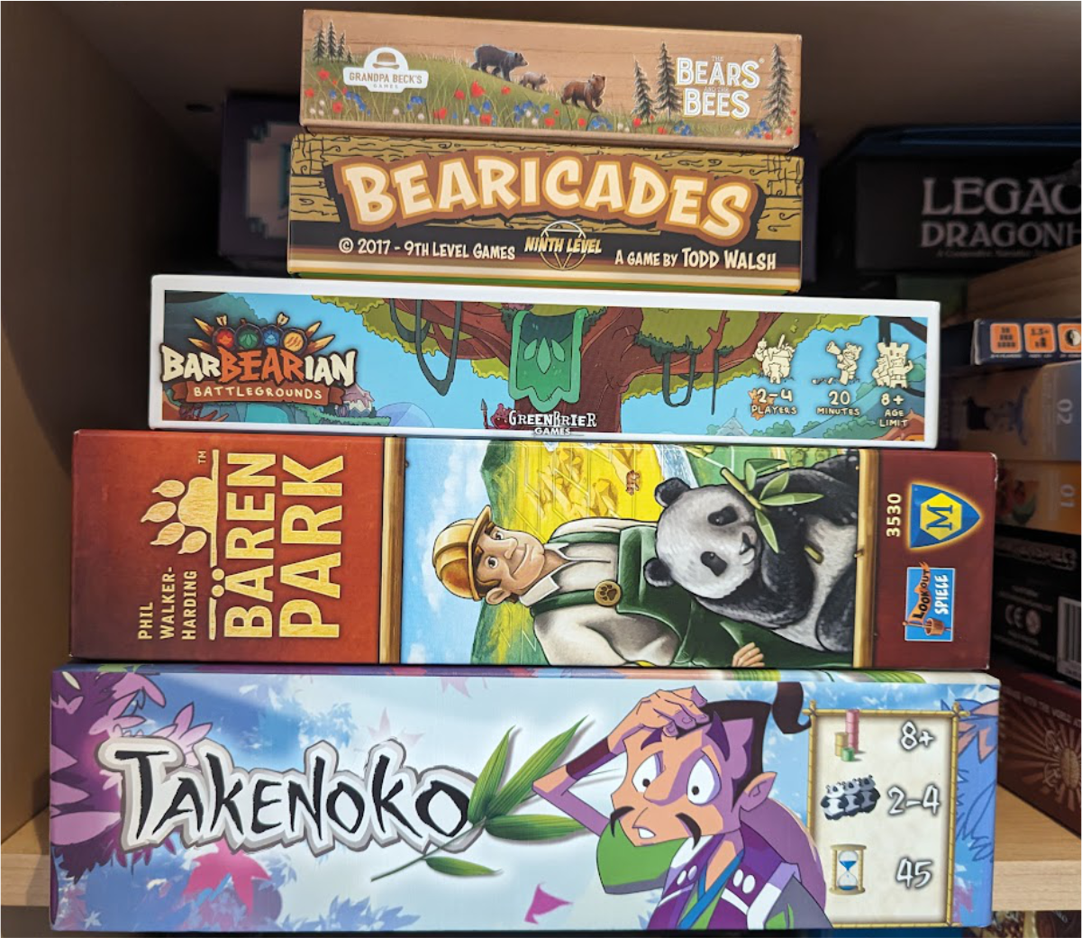 A stack of board games