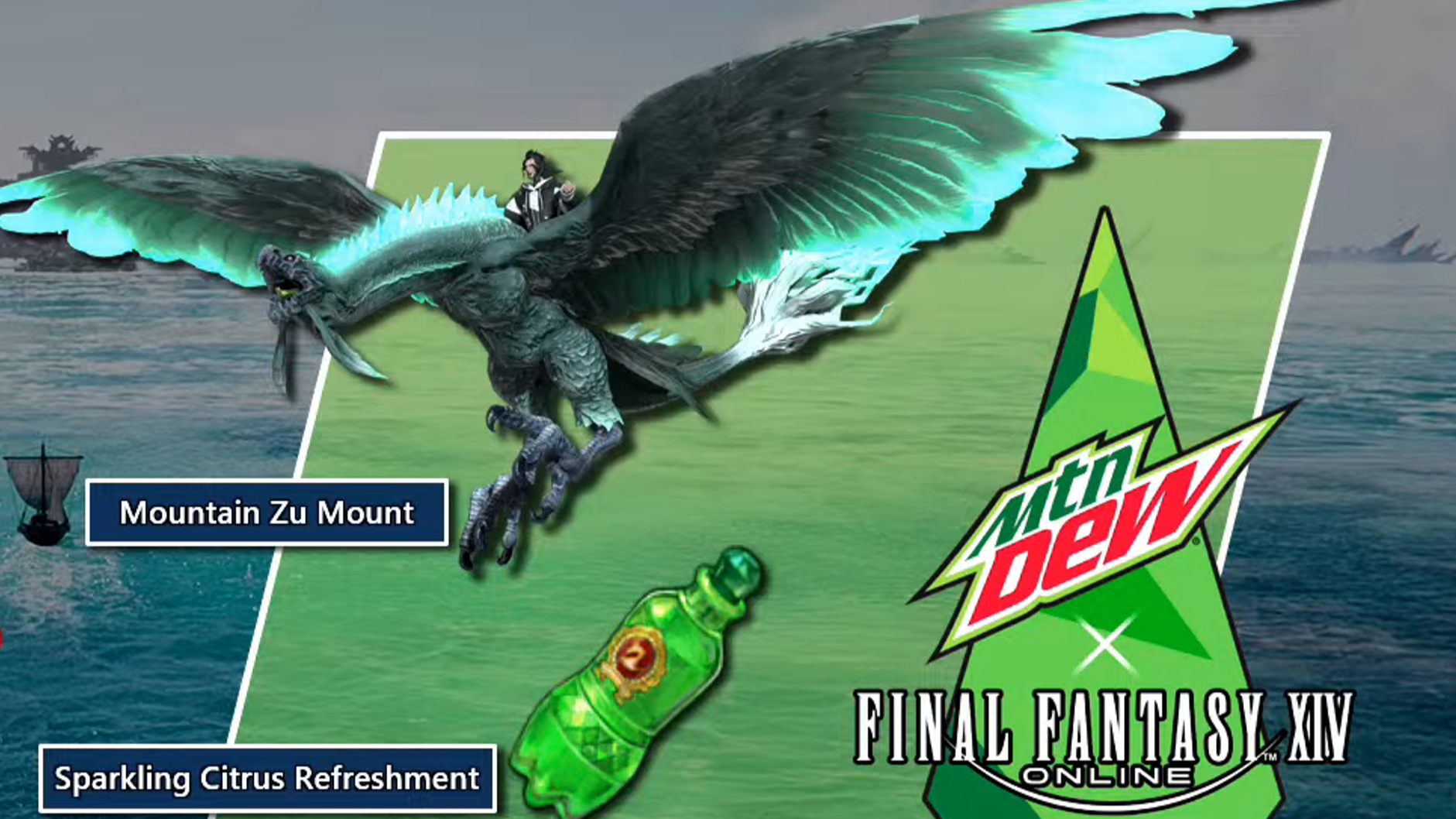 В Final Fantasy XIV добавлена ​​Mountain Zu, ездовая птица в стиле Mountain Dew.