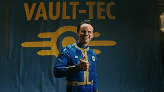 Cooper giving the Vault Boy thumbs up in the Fallout TV series.