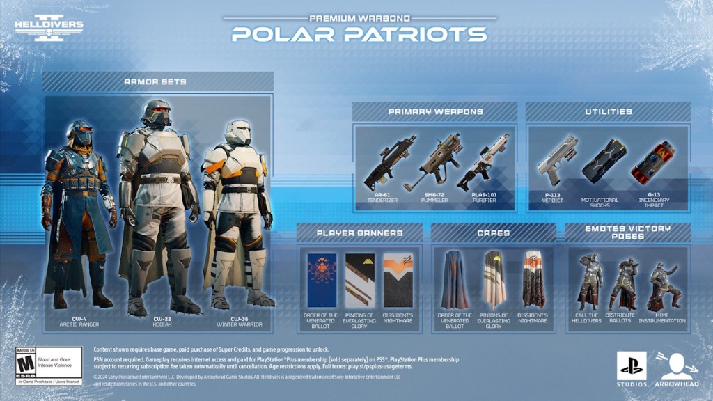 Helldivers 2: Everything in the Polar Patriots Warbond and their cost