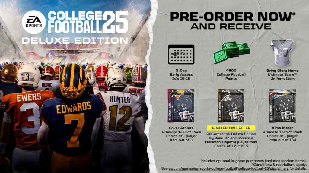 Как сделать предварительный заказ EA Sports College Football 25: цены, стандартное издание, роскошное издание, комплект MVP