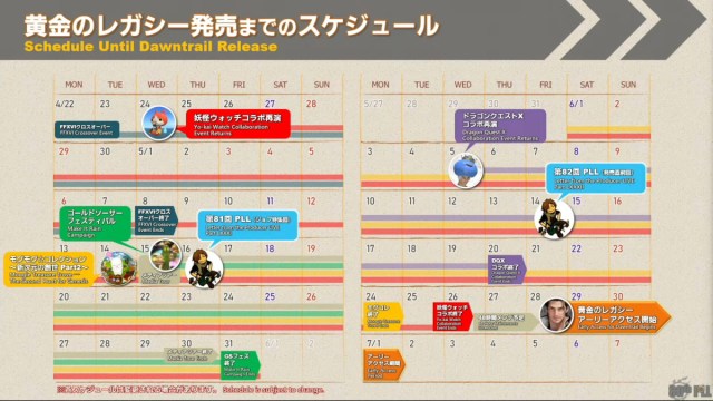 The calendar for the run up to Dawntrail in Final Fantasy XIV