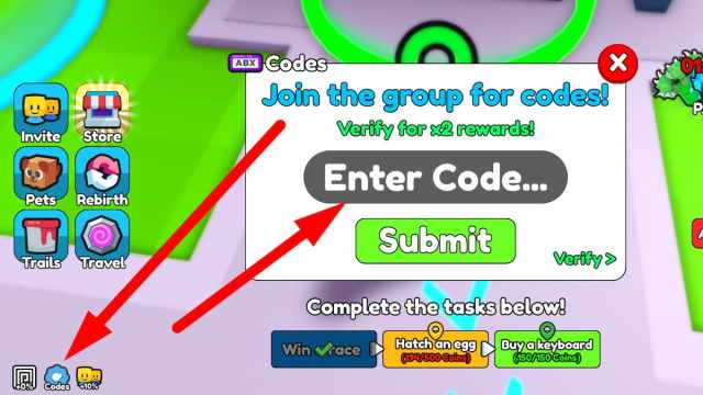 How to redeem codes in Type Race Simulator
