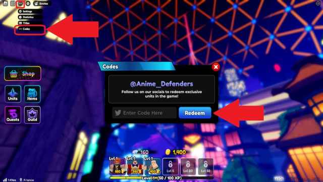 Anime Defenders How to redeem codes.