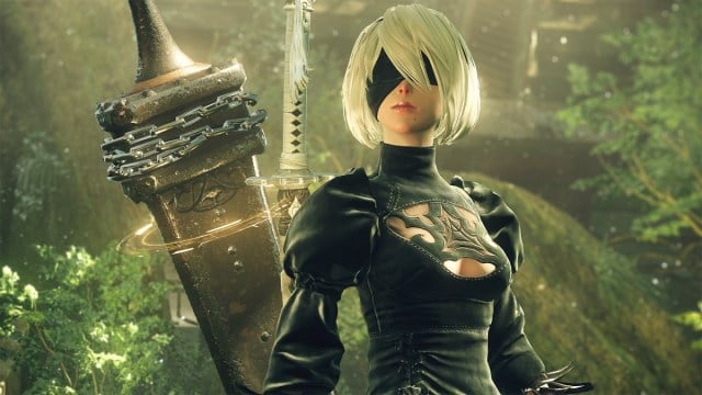 Nier Automata 2B standing in forest movie video game adaptations