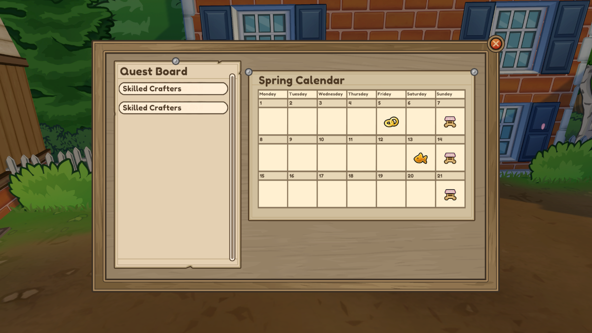 Events calendar in Echoes of the Plum Grove