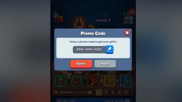 Rush Royale code redeeming text box