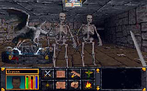 The Elder Scrolls: Screenshot von Arena, der zwei Skelette in einem Verlies zeigt.