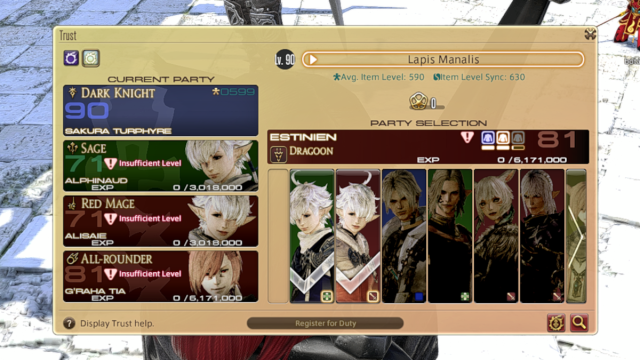 The Trusts menu in Final Fantasy XIV