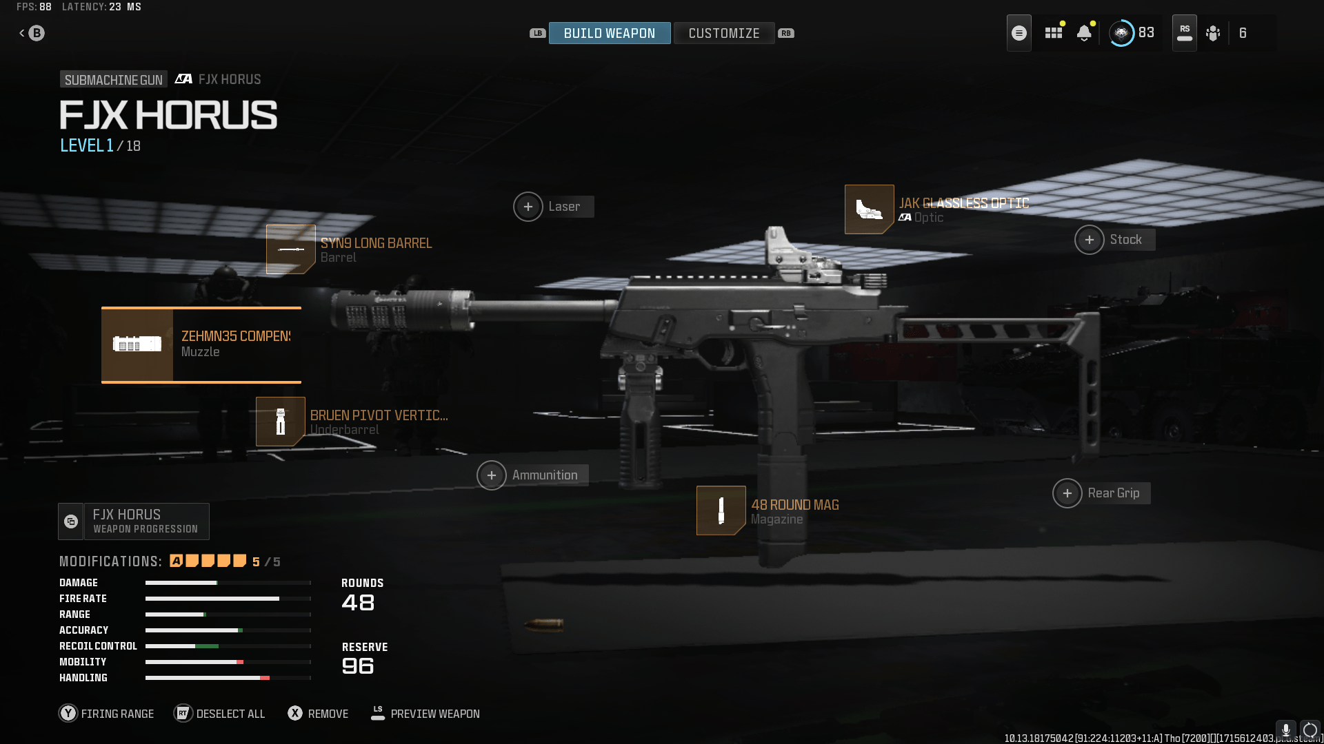 The FJX Horus in the Warzone weapon creator menu.