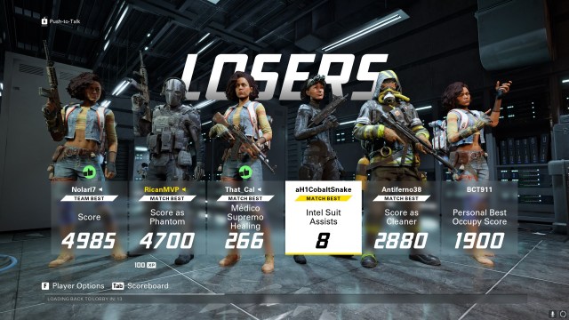 An XDefiant post-game screen, showing a player who has received a green thumbs-up icon. 