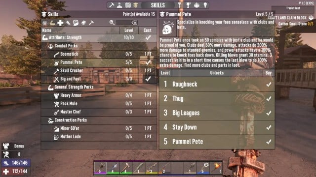 7 days to die strength perks for melee
