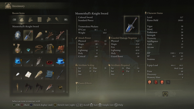 Moonrithyll Knight Sword stats and requirements
