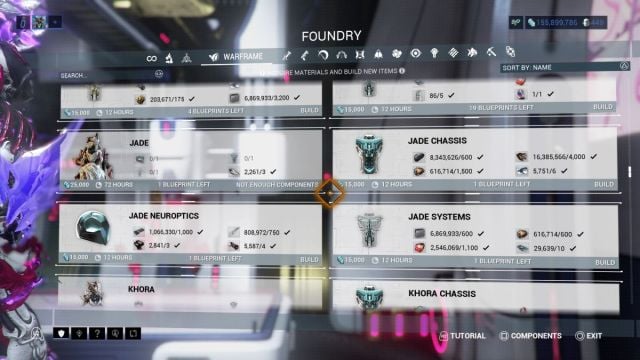 Jade crafting requirements in Warframe