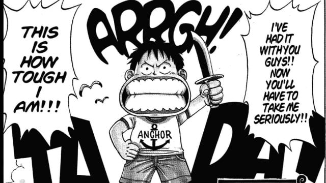 Young Luffy holding a knife in One Piece