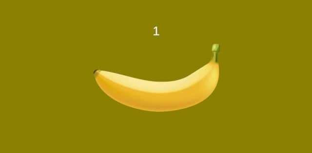 Banana: a yellow banana with the number 1 above it.