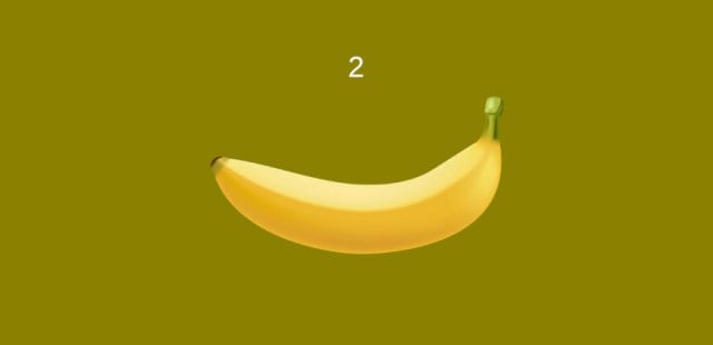 Banana: a yellow banana with the number 2 above it.