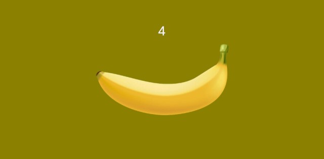 Banana: a yellow banana with the number 4 above it.
