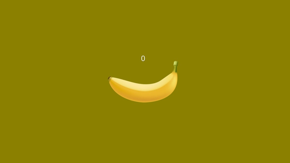 Banana: a picture of a banana on a greenish-yellow background.