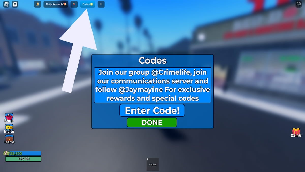 How to redeem codes in Cali Shootout.