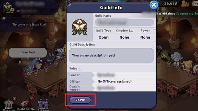 Cookie Run Kingdom guild leave button