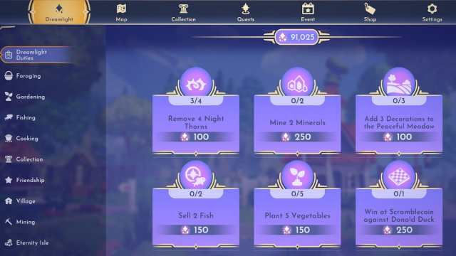 Disney Dreamlight Valley duty list