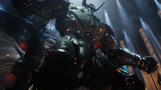 Doom: The Dark Ages - A low shot of a giant Doom Slayer-shaped mech.