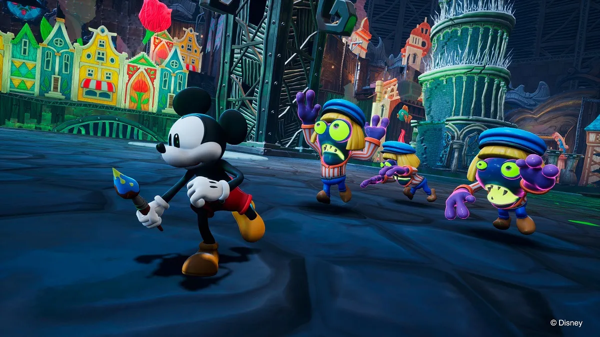 Mickey Mouse running from monsters