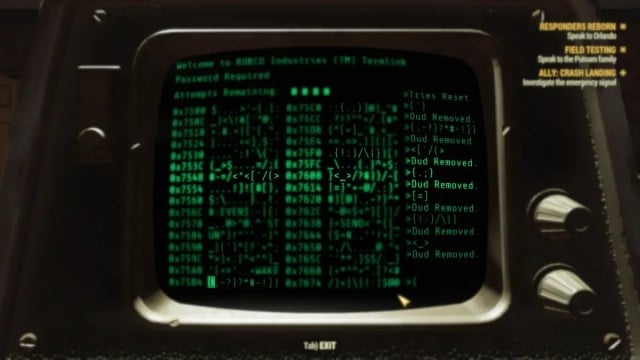 Fallout 76 Hacking-Terminal mit entfernten Blindgängern