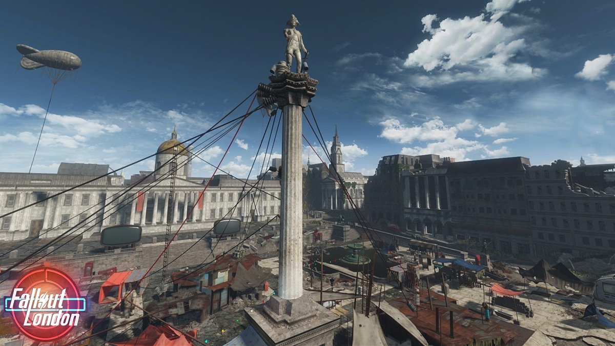 Fallout London: Nelson's Column with cables attached to it.