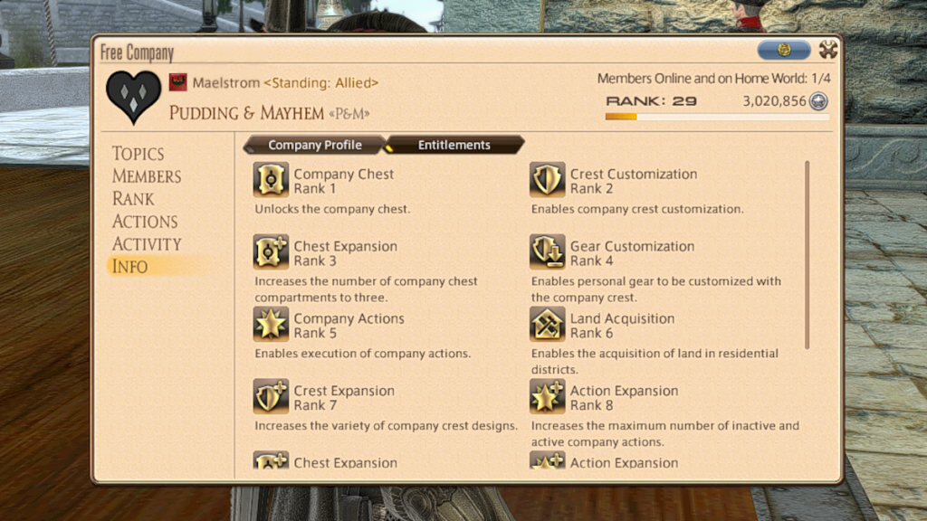 Final Fantasy XIV FC Buff list, how to get Actions and Rank requirements