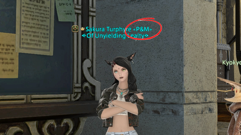 The Free Company "tag" next to my name in Final Fantasy XIV