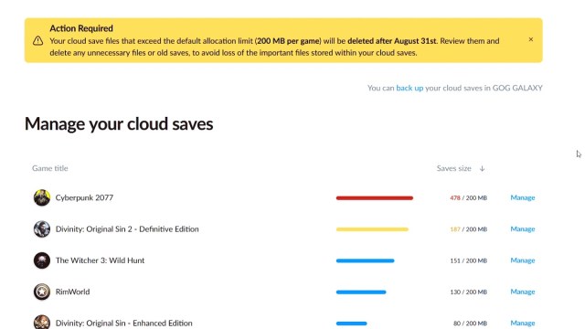 You need to review your GOG Cloud Saves by August 31