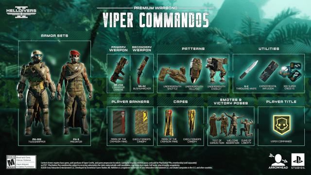 Helldivers 2 All items in the Viper Commandos Warbond and costs - art details