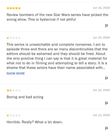 Review bombing acolyte the movie, not the star wars tv series