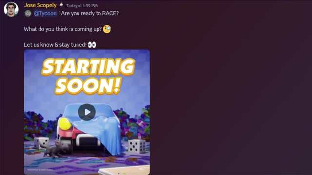 Monopoly GO Tycoon Racers-Nachricht in Discord