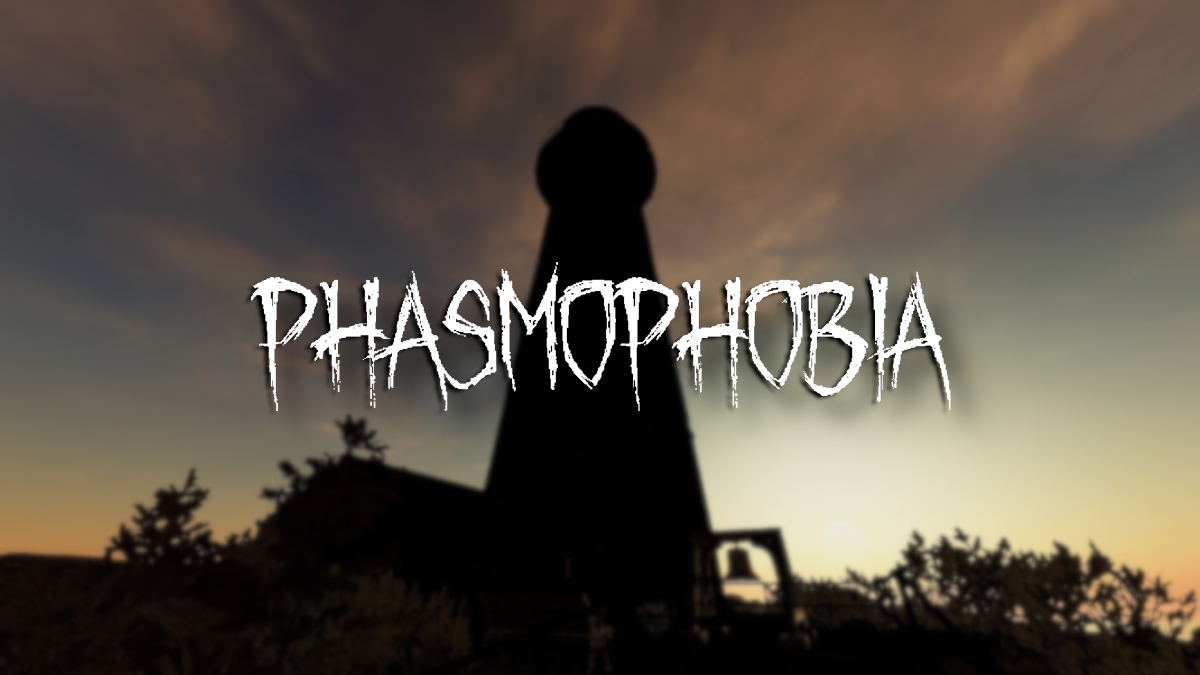 The Phasmophobia logo with a lighthouse silhouetted against a sunrise.