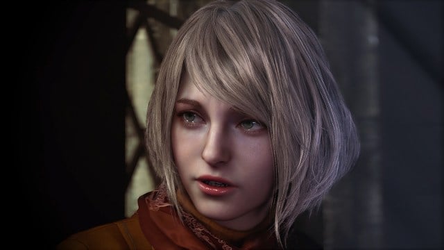 Resident Evil 4 remake: a close-up of Ashely Graham looking worried.