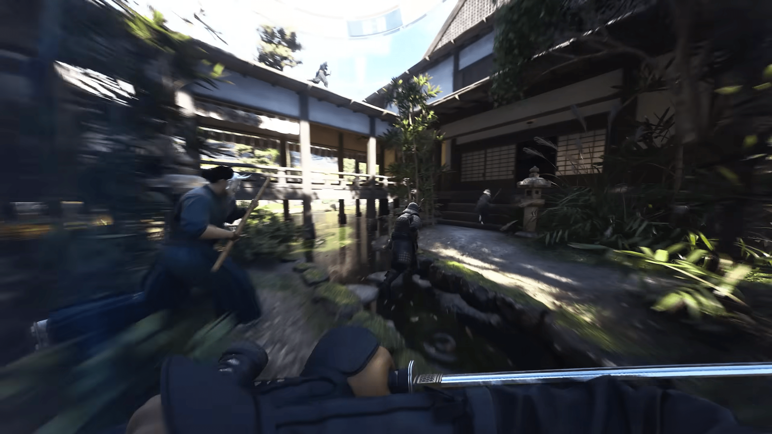 Players running through a garden in THE FINALS Kyoto map