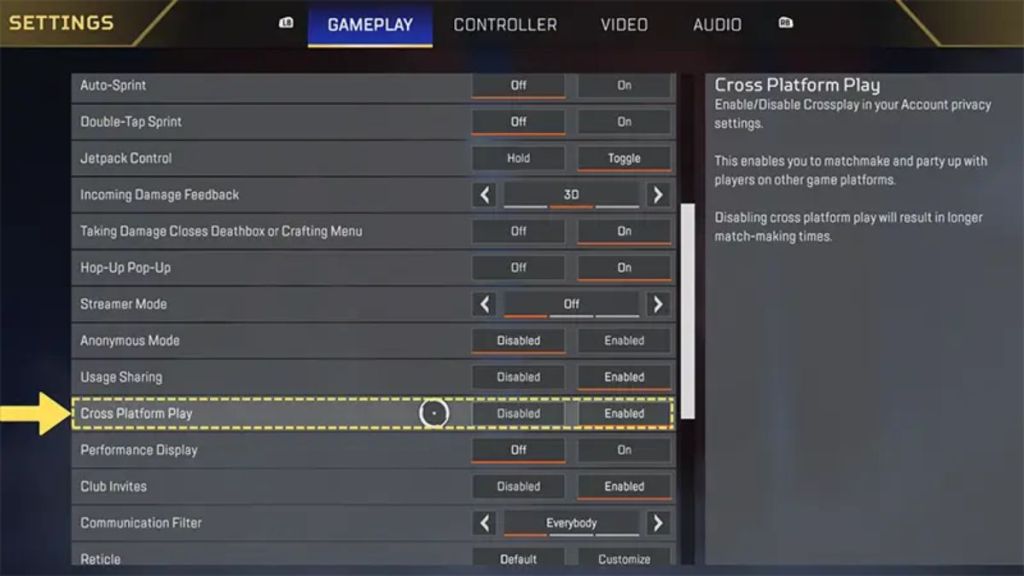 How to turn off crossplay in Apex Legends