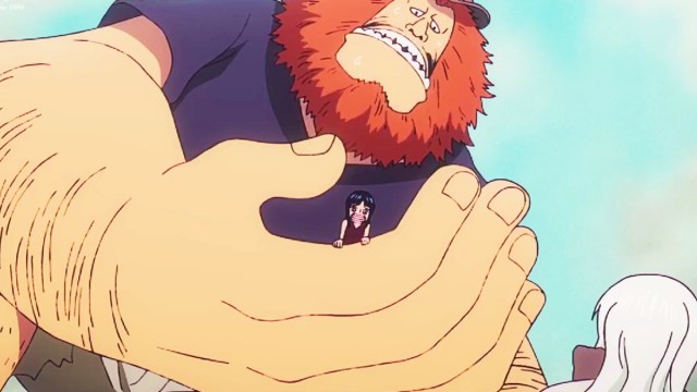 Jaguar D. Saul holding young Nico Robin in One Piece