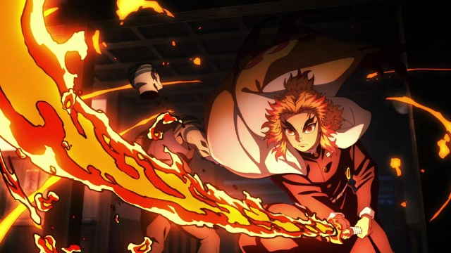 Kyojuro Rengoku using his Nichirin Sword in Demon Slayer