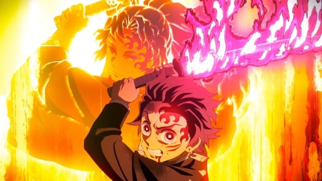 Tanjiro Kamado using Hinokami Kagura in Demon Slayer