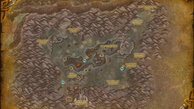 A map of Searing Gorge that shows the locations of Radiant Echoes